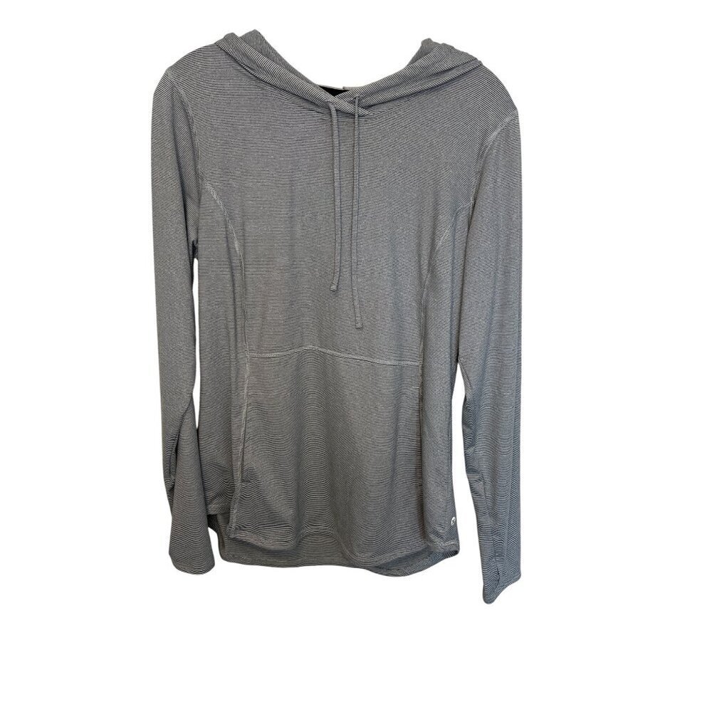 RBX Womens Hooded Long Sleeve Shirt Size L Striped Gray Polyester Spandex